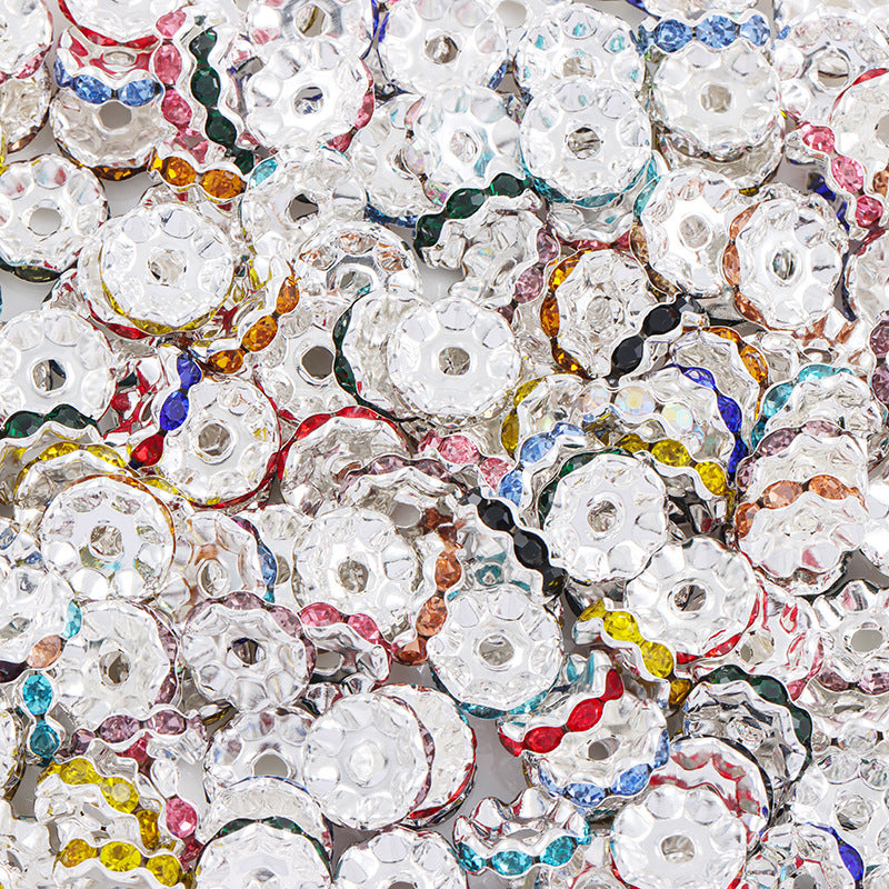 Wholesale Random 50pcs Round Rhinestone Wavy Edge Diamond Spacer DIY Jewelry Accessories Spacer Beads